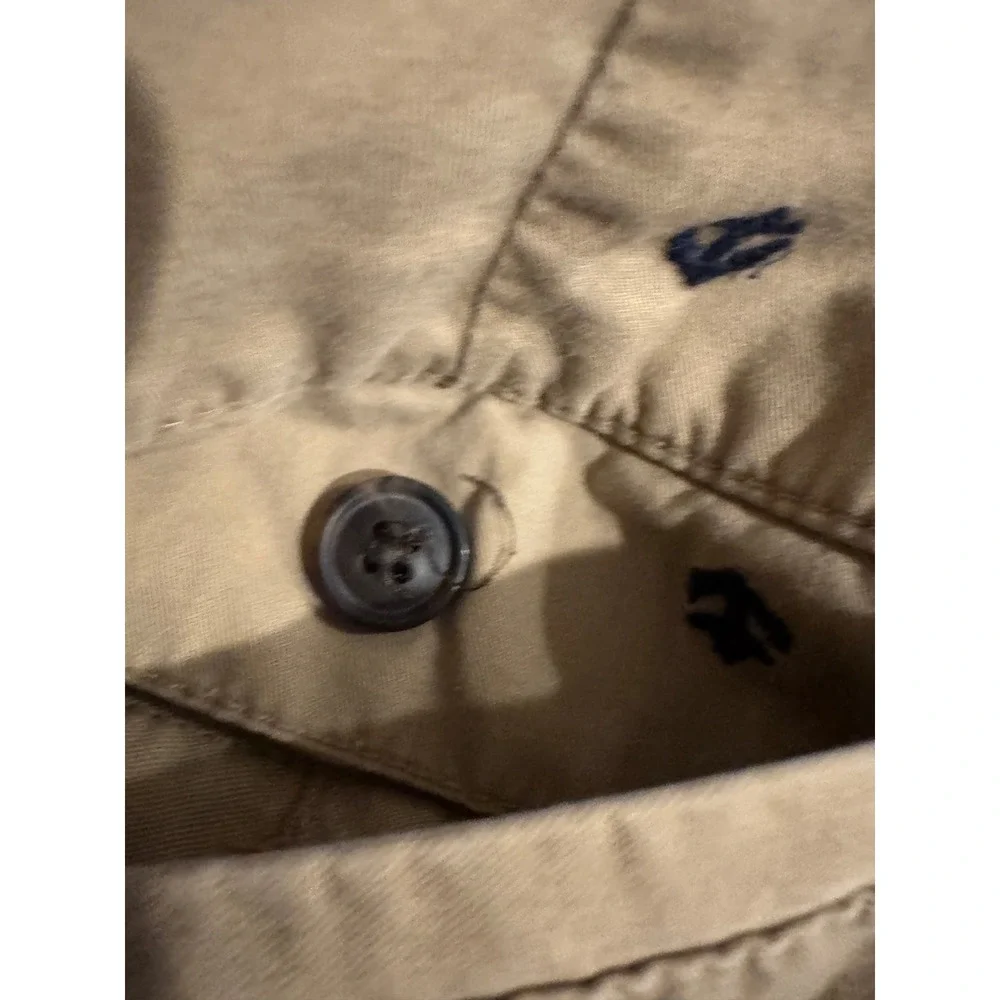 Gap Khakis Mens 31 Tan‎ Chino Shorts Navy Embroidered Anchor Nautical Classic
